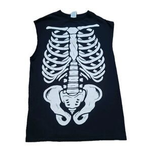 Vintage Y2K Skeleton Bones Size Medium Mens Black Sleeve Cut Tank Top Delta